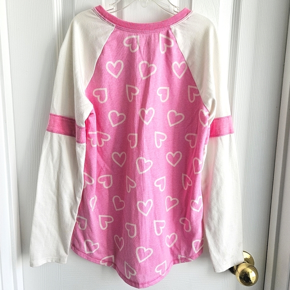 Cat & Jack Pink White Heart Baseball Tshirt Size Large Girls - Picture 2 of 4